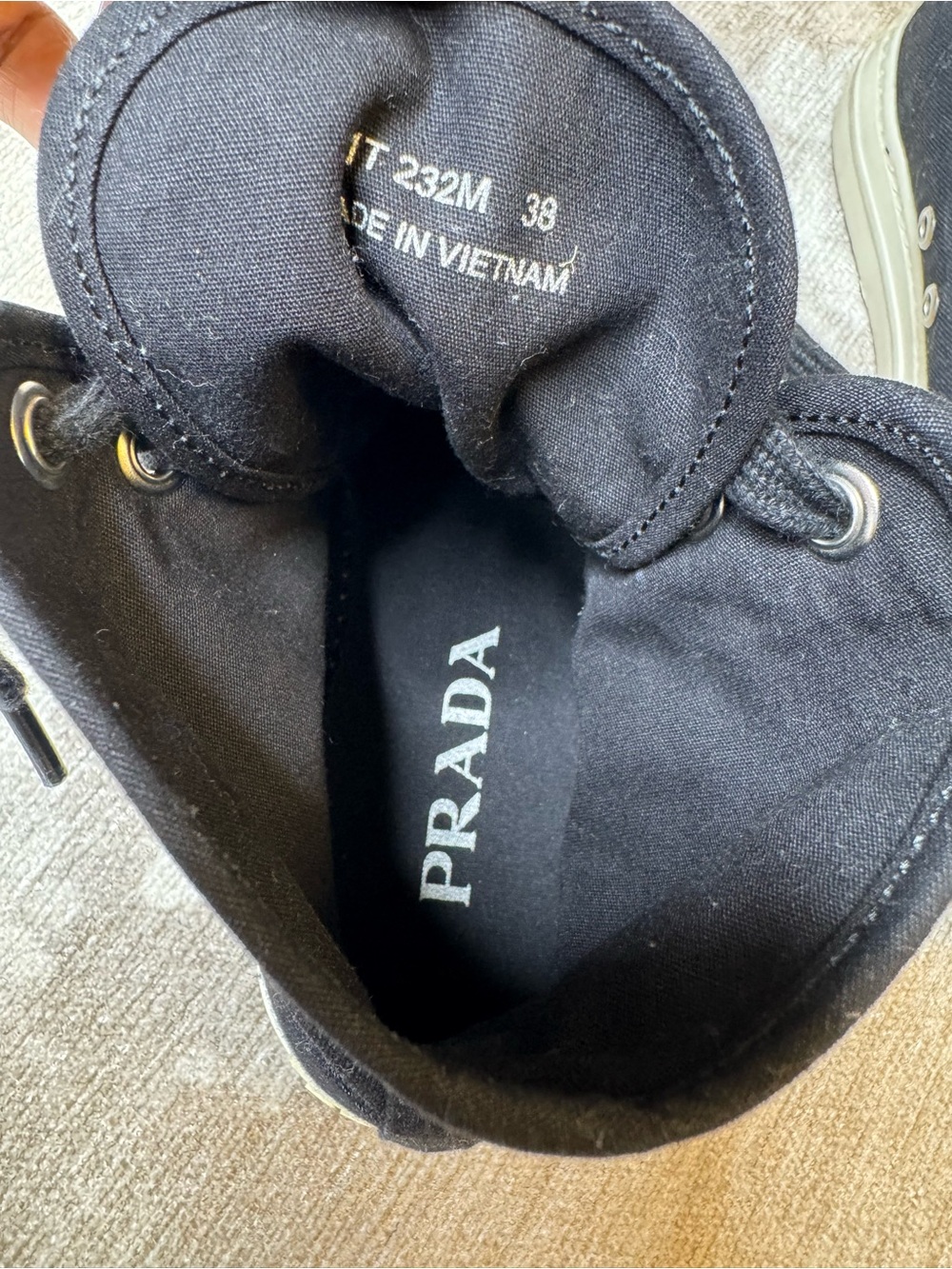 Prada Black Canvas High-Top Sneakers with Cream Sole/ No Box - Picture 6 of 6